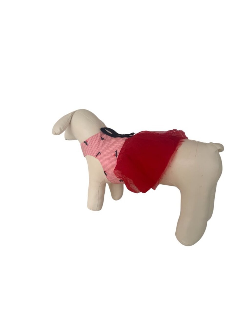 Handmade Small Dog Adjustable Dress Outfit w Harness Red Tulle Pink Gingham Cats - Picture 3 of 4